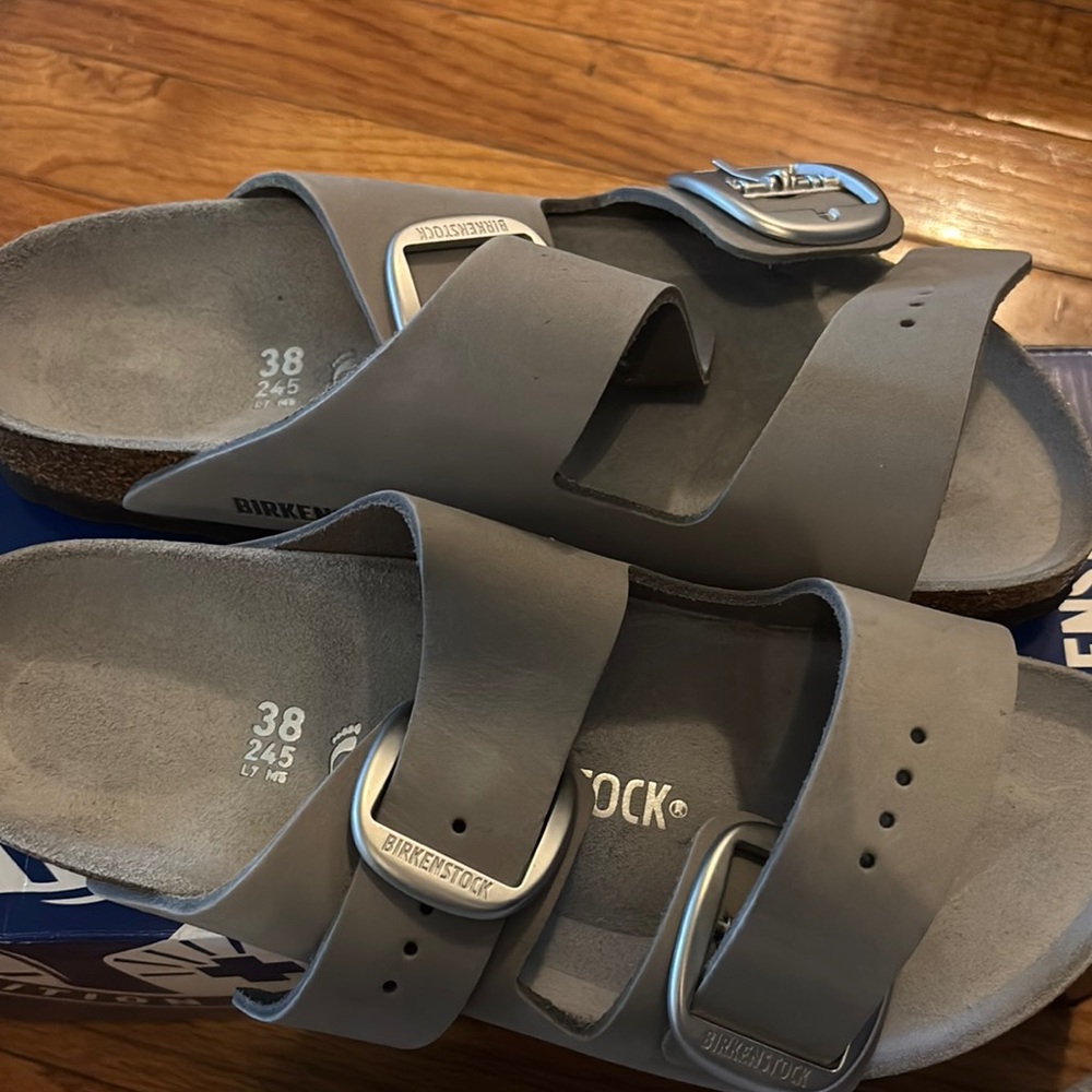 Birkenstock Light Gray Buckle Sandals - Picture 2 of 5